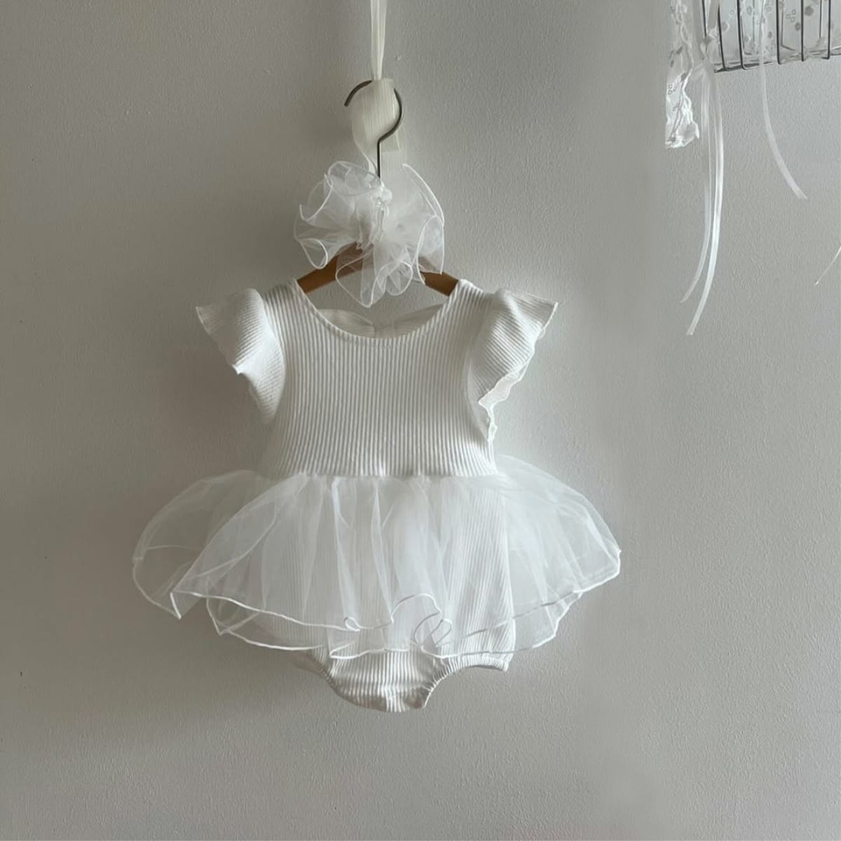 Mesh Bow Flying Sleeve Romper チュチュ 半袖ロンパース【mh0013109】 Creamy White / 66cm BBAMMA 半袖ロンパース