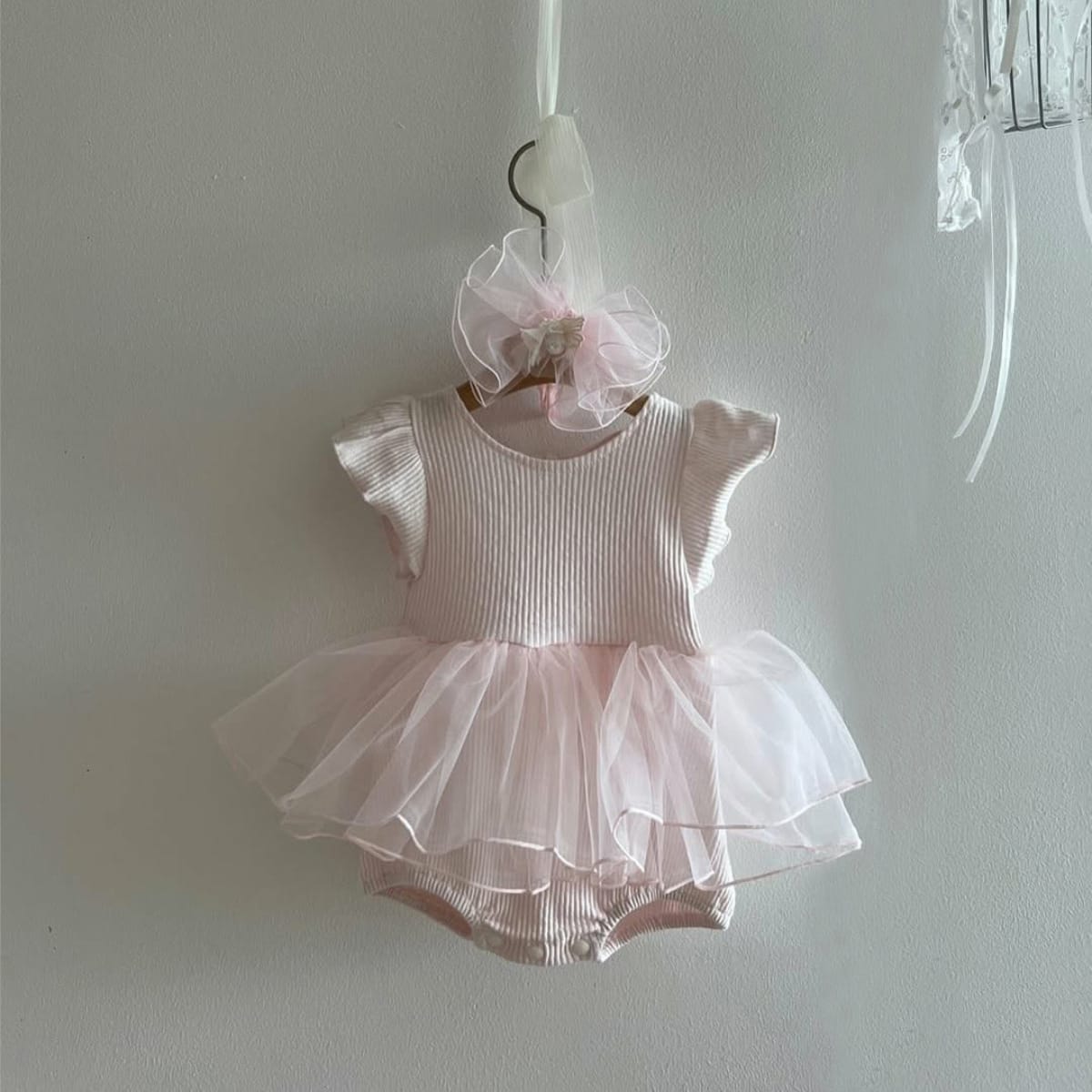 Mesh Bow Flying Sleeve Romper チュチュ 半袖ロンパース【mh0013109】 Light Pink / 66cm BBAMMA 半袖ロンパース