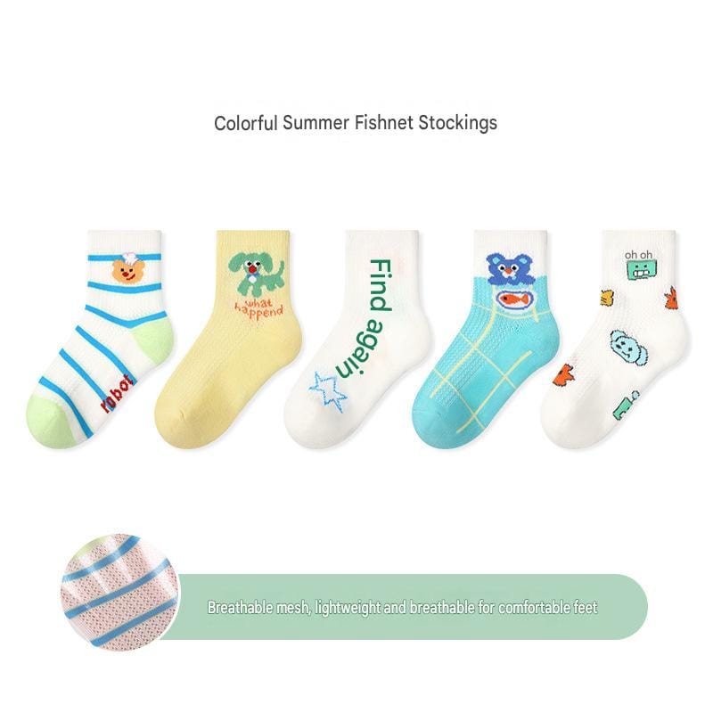 Mesh Cartoon Pattern Socks 5 Pairs アニマル ソックス 5足セット【mh0013545】 1901 Colorful Summer Mesh Socks / S mamahalo accessory ベビー用靴下・タイツ