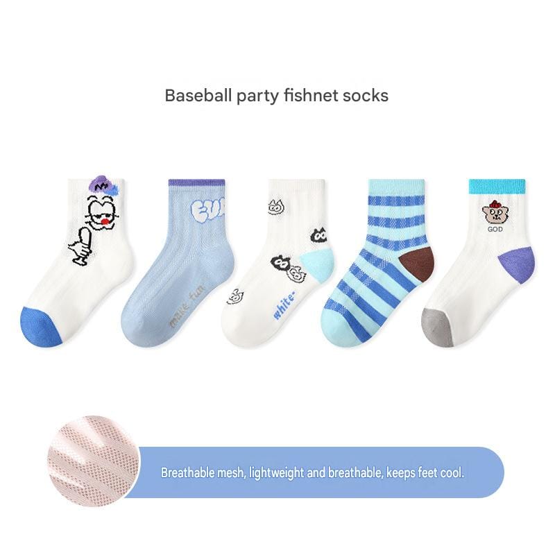Mesh Cartoon Pattern Socks 5 Pairs アニマル ソックス 5足セット【mh0013545】 1903 Baseball Party Mesh Socks / S mamahalo accessory ベビー用靴下・タイツ