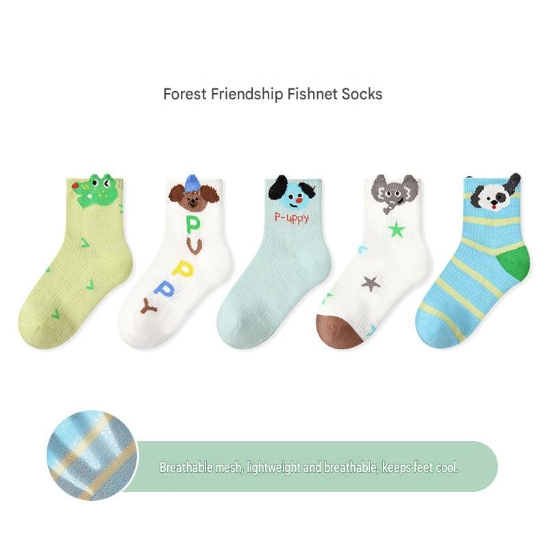 Mesh Cartoon Pattern Socks 5 Pairs アニマル ソックス 5足セット【mh0013545】 1904 Forest Friendship Mesh Socks / S mamahalo accessory ベビー用靴下・タイツ
