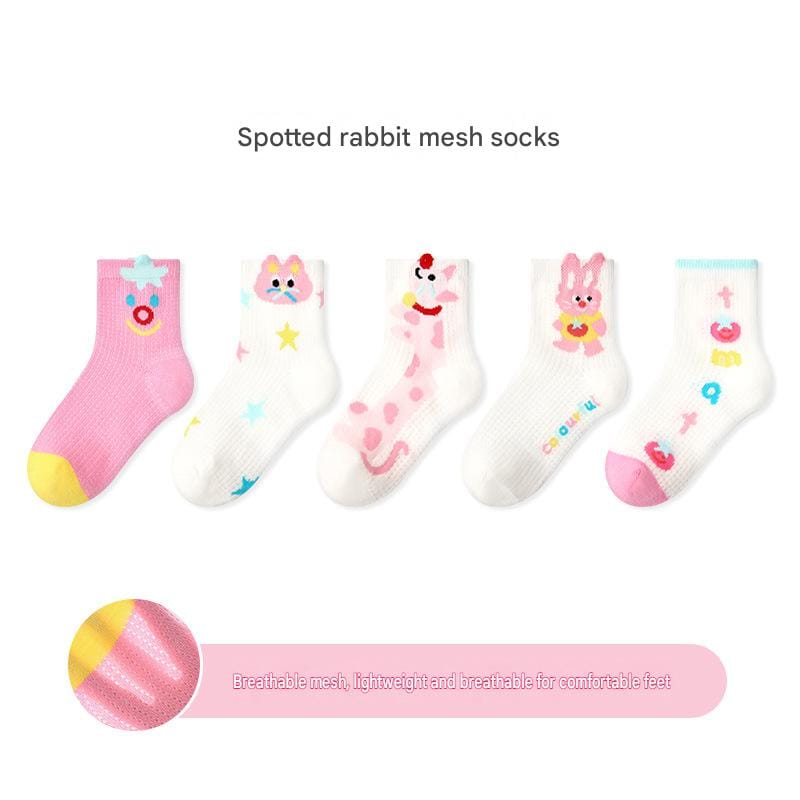 Mesh Cartoon Pattern Socks 5 Pairs アニマル ソックス 5足セット【mh0013545】 1907 Spotted Bunny Mesh Socks / S mamahalo accessory ベビー用靴下・タイツ