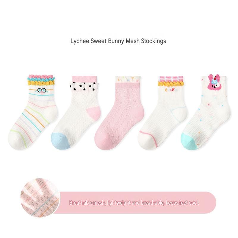 Mesh Cartoon Pattern Socks 5 Pairs アニマル ソックス 5足セット【mh0013545】 1908 Lyberry Sweet Rabbit Mesh Socks / S mamahalo accessory ベビー用靴下・タイツ