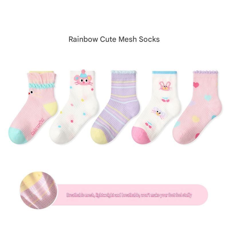 Mesh Cartoon Pattern Socks 5 Pairs アニマル ソックス 5足セット【mh0013545】 1909 Rainbow Cute Mesh Socks / S mamahalo accessory ベビー用靴下・タイツ