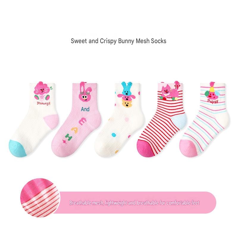 Mesh Cartoon Pattern Socks 5 Pairs アニマル ソックス 5足セット【mh0013545】 1911 Sweet Bunny Mesh Socks / S mamahalo accessory ベビー用靴下・タイツ