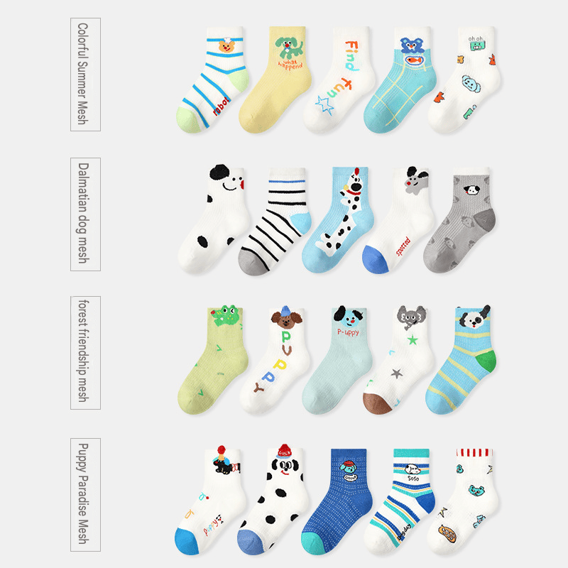 Mesh Cartoon Pattern Socks 5 Pairs アニマル ソックス 5足セット【mh0013545】 mamahalo accessory ベビー用靴下・タイツ