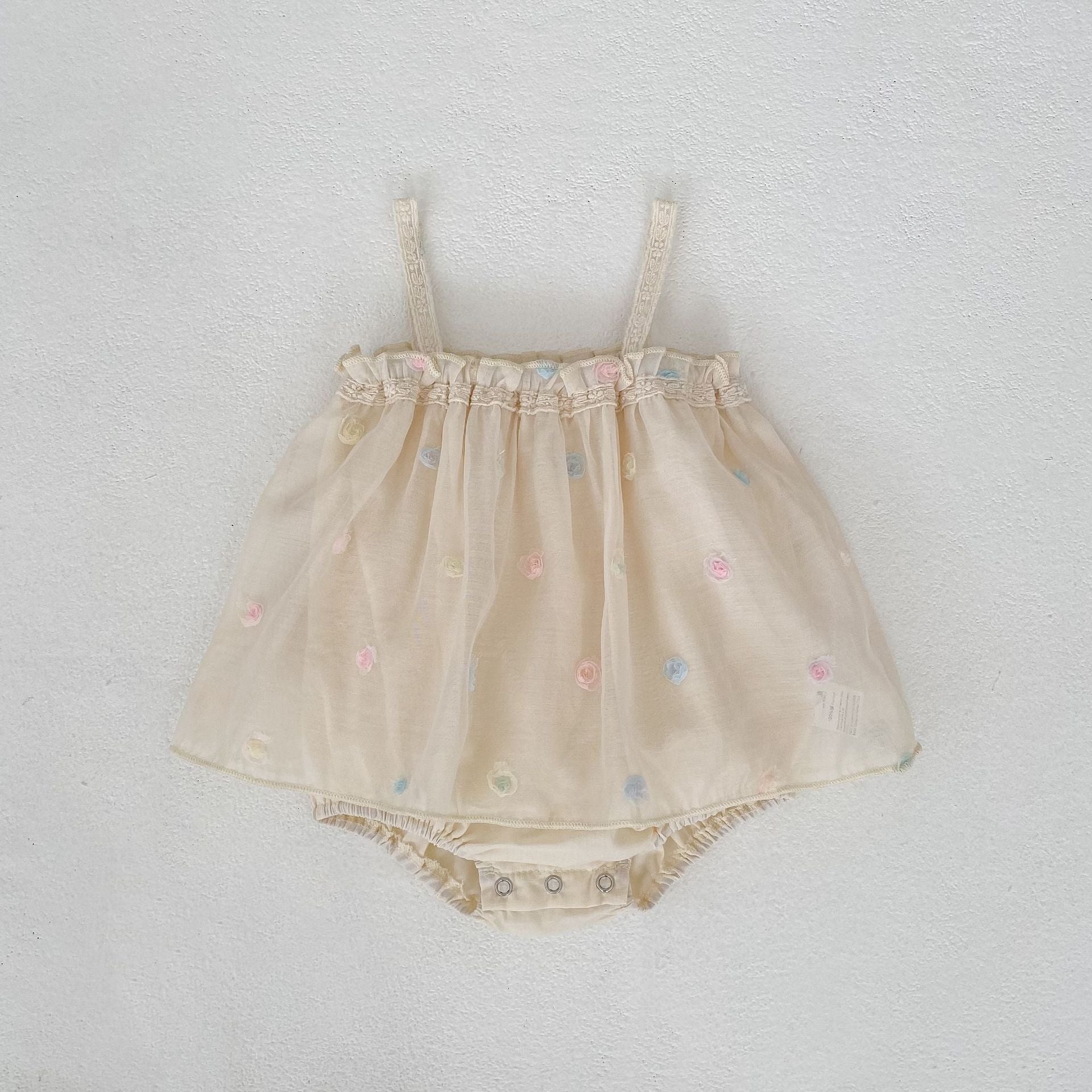 Mesh Floral Camisole Romper チュール キャミソール ロンパース【mh0012492】 Apricot / 66cm Engepapa ノースリーブロンパース