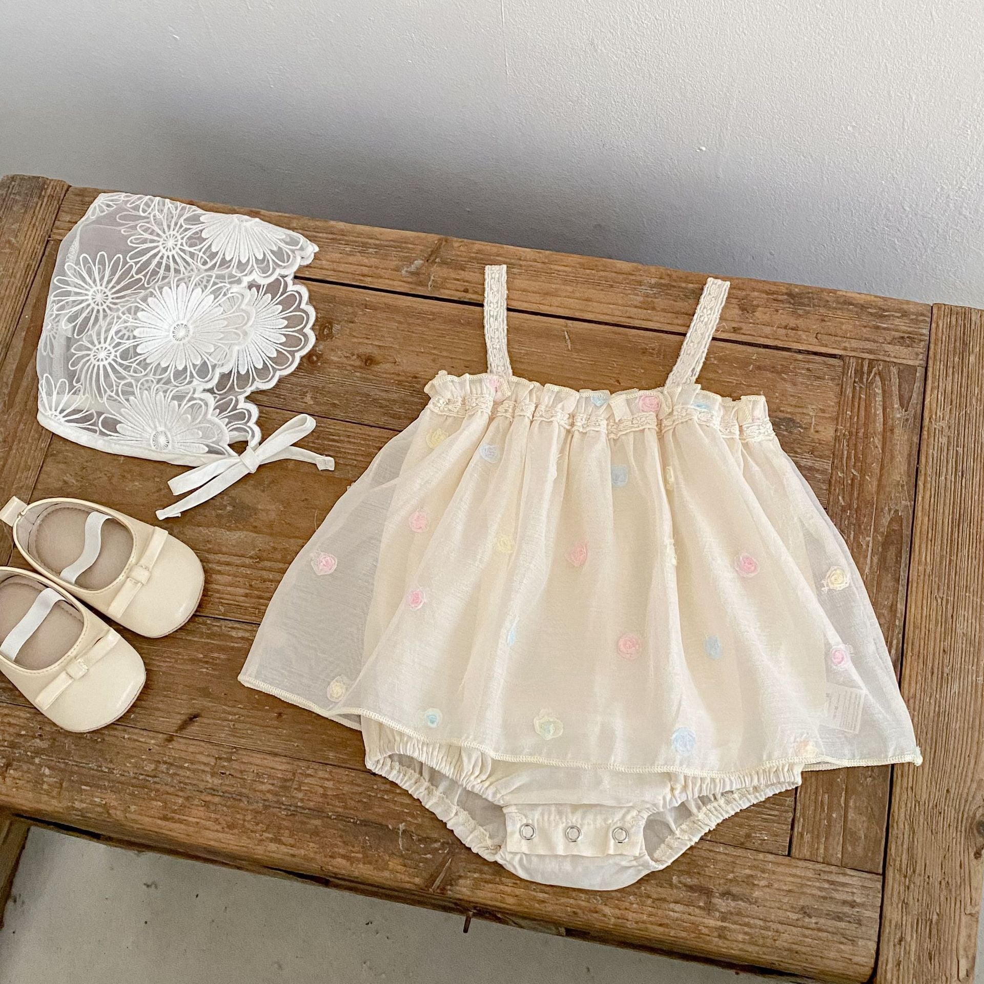 Mesh Floral Camisole Romper チュール キャミソール ロンパース【mh0012492】 Engepapa ノースリーブロンパース