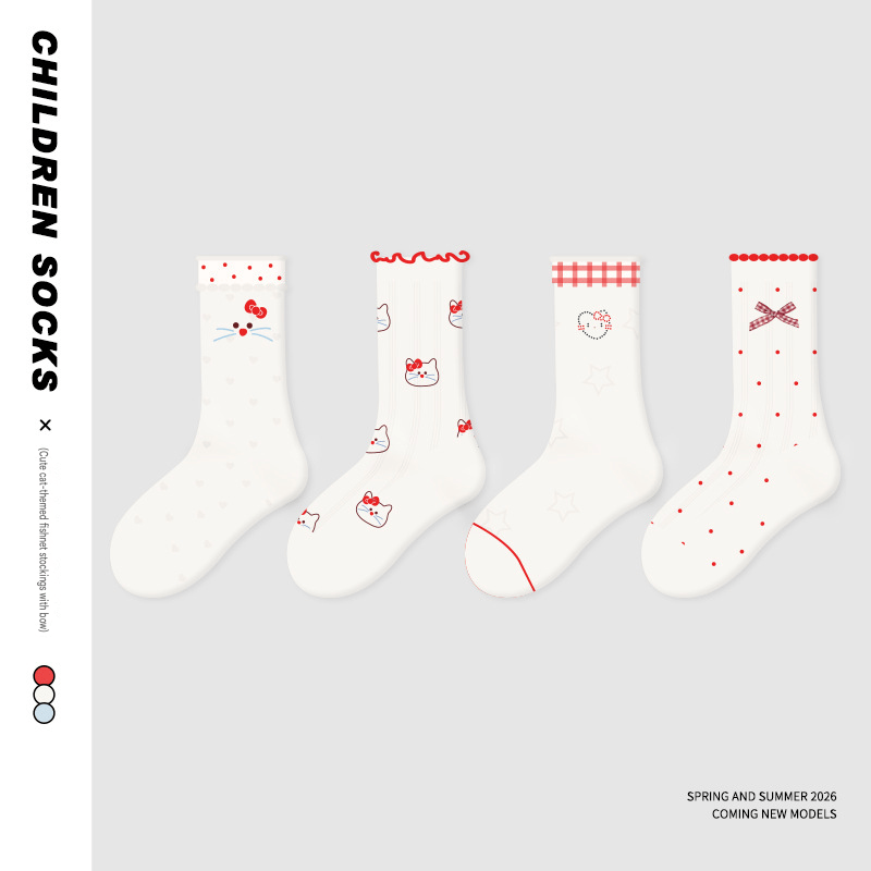 Mesh Pointelle Ruffle Socks ドット メッシュソックス 4足セット【mh0013552】 Z0028 Bow cute meow mesh card stockings / M mamahalo accessory ベビー用靴下・タイツ