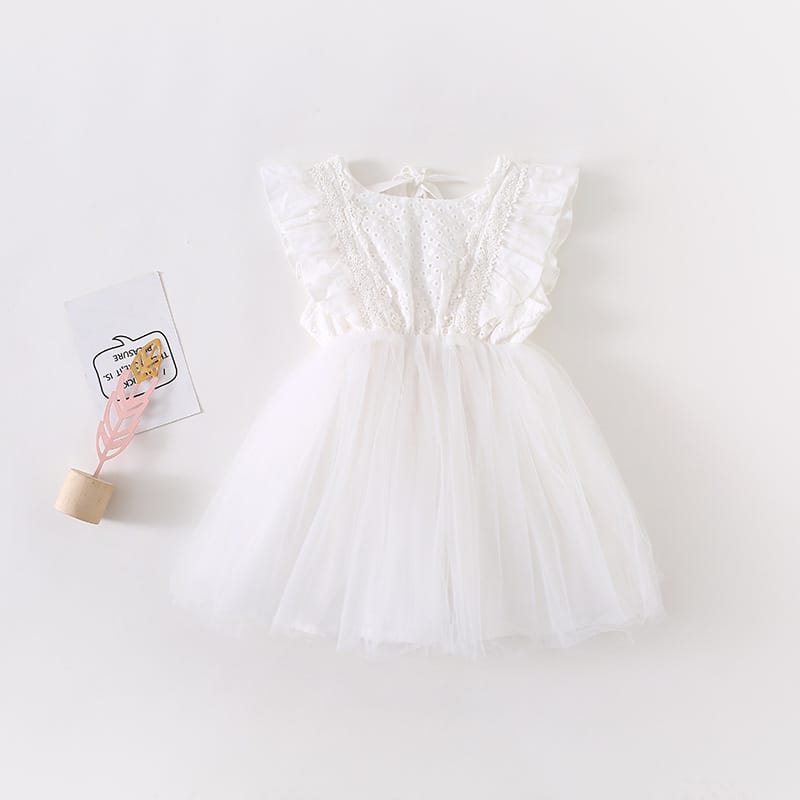 キッズ レース チュール フリル ノースリーブワンピース【mh0000454】 White / 80cm mamahalo kids ノースリーブワンピース