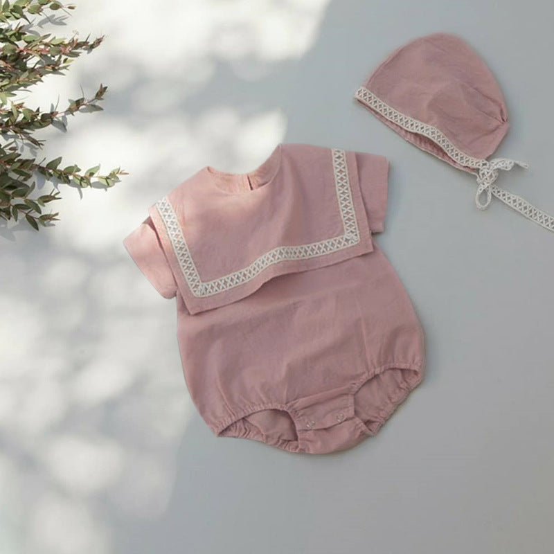 ベビー レース セーラーカラー フリル 半袖ロンパース 帽子 セット【mh0000456】 Pink / 66cm BBAMMA 半袖ロンパース