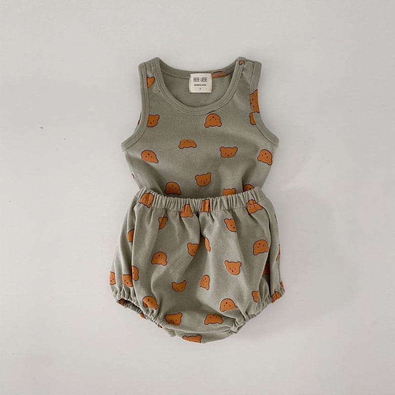 ベビー くま レモン タンクトップ ブルマ ショートパンツ セット【mh0000457】 Dark Green / 80cm mamahalo kids ノースリーブセットアップ