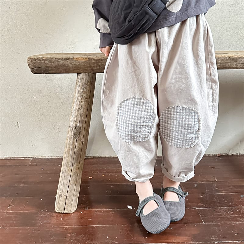 キッズ チェック 膝パッチ ルーズ カジュアルパンツ【mh0001280】 ADbaby ロングパンツ・スウェットパンツ