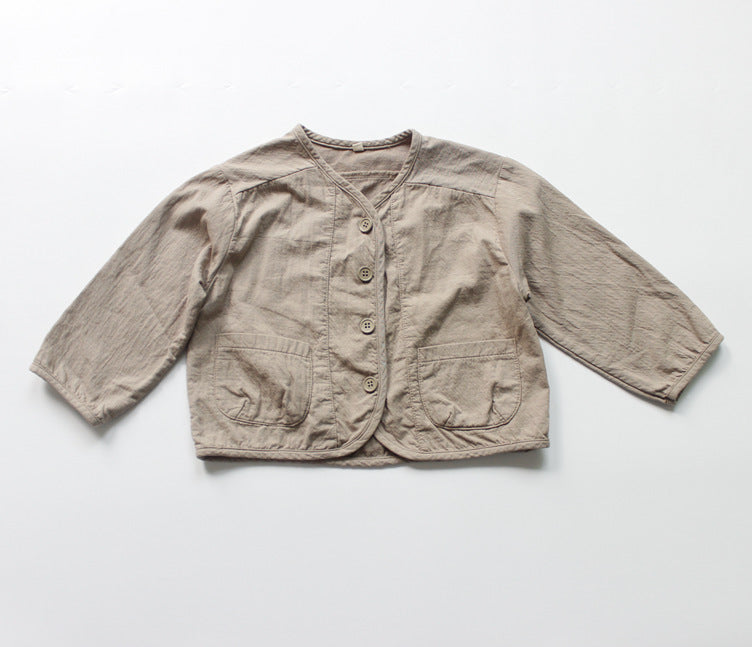 キッズ コットンリネン ノーカーラー ジャケット【mh0001719】 Light Gray / 90cm Forest Map