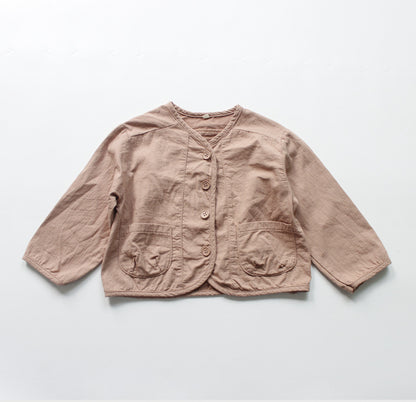 キッズ コットンリネン ノーカーラー ジャケット【mh0001719】 Pink / 90cm Forest Map