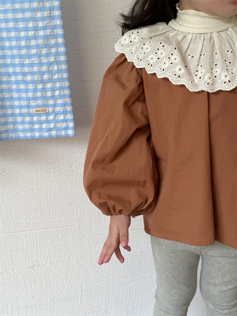 キッズ レース サークルカラー フリル 長袖 ブラウス トップス アプリコット キャラメル ガールズ【mh0002700】 youmacaizi 長袖シャツ・ブラウス