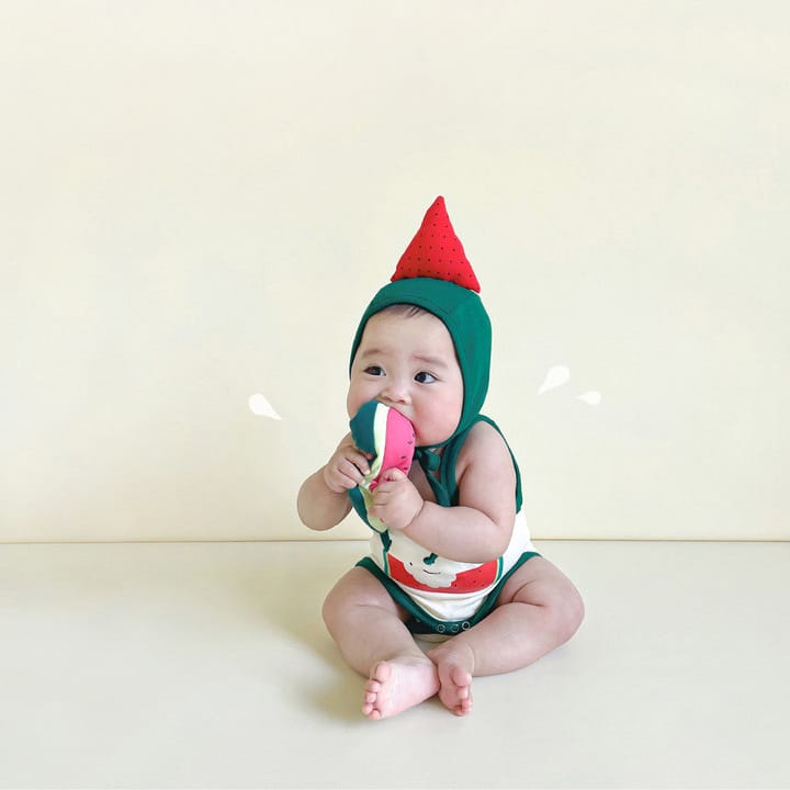 ベビーロンパース 帽子セット スイカ キャミソールボディスーツ ボンネットセット コスチューム【mh0006188】 TOMMY'S GIFTS ノースリーブロンパース