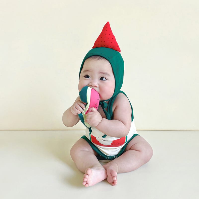 ベビーロンパース 帽子セット スイカ キャミソールボディスーツ ボンネットセット コスチューム【mh0006188】 TOMMY'S GIFTS ノースリーブロンパース