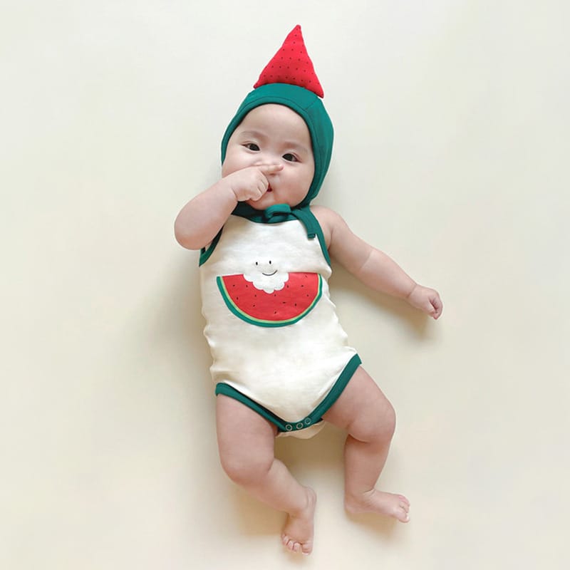 ベビーロンパース 帽子セット スイカ キャミソールボディスーツ ボンネットセット コスチューム【mh0006188】 TOMMY'S GIFTS ノースリーブロンパース