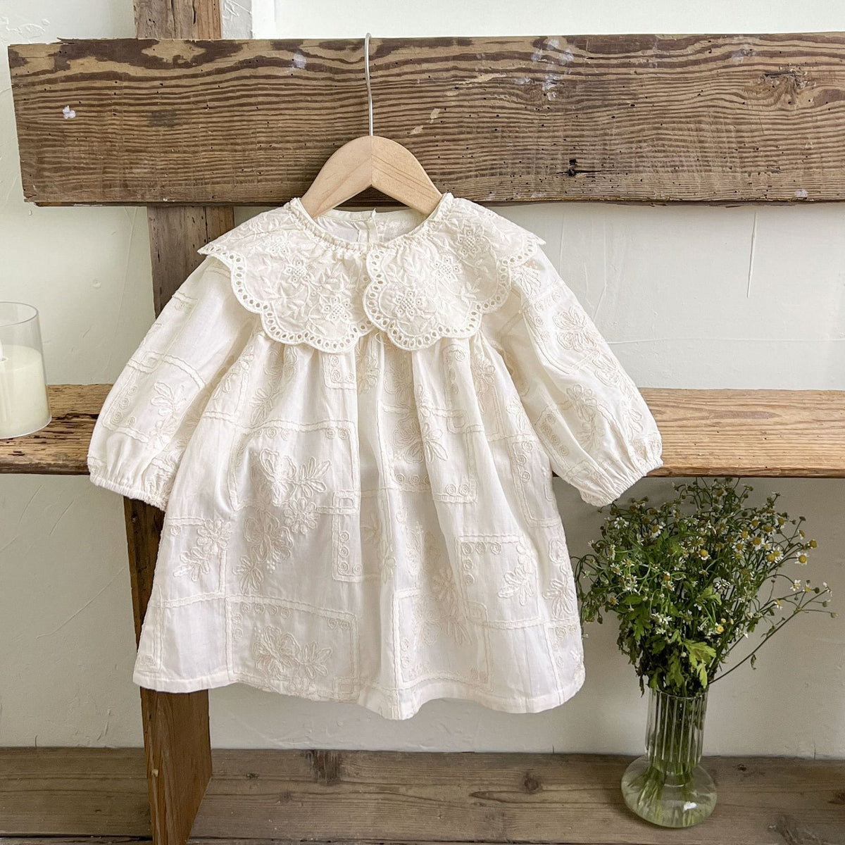 ベビー キッズ レース 刺繍 ビッグカラー 長袖 ロンパース ワンピース【mh0007188】 angou 長袖ロンパース