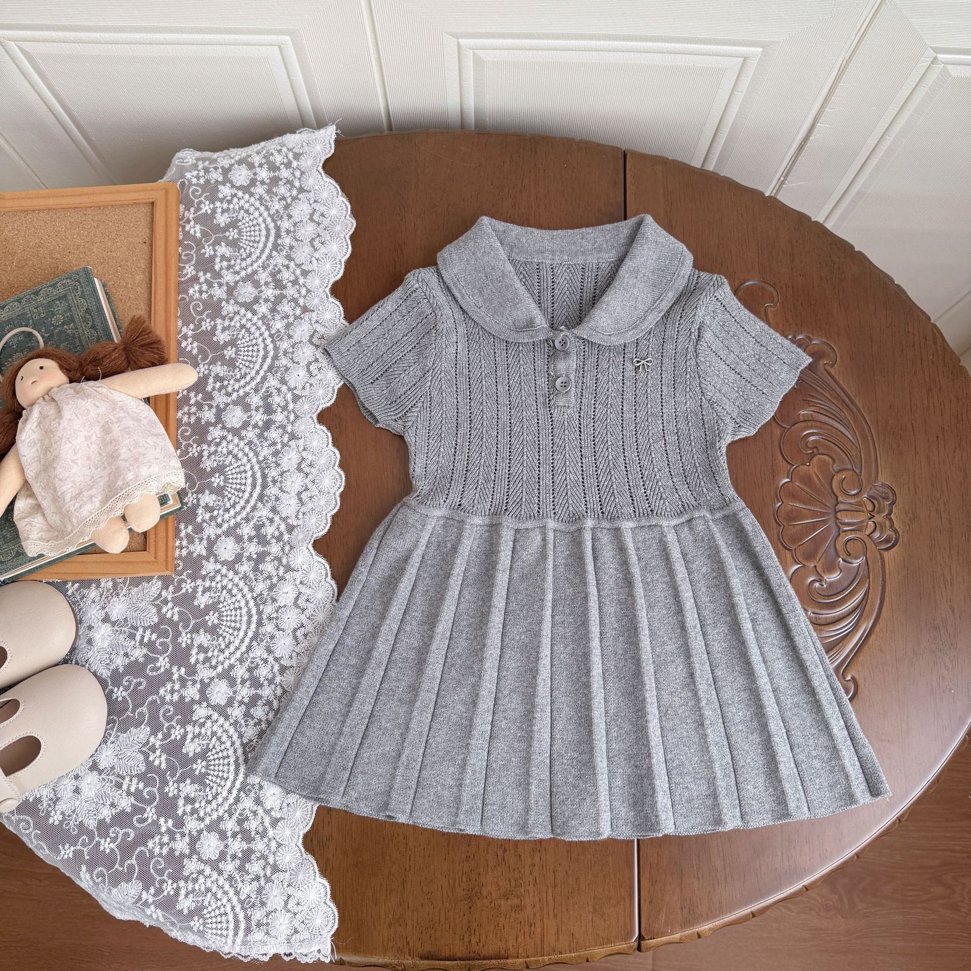 ベビーキッズワンピース レースニット半袖ポロシャツワンピース【mh0009120】 Gray / 80cm Cutemily 半袖ワンピース