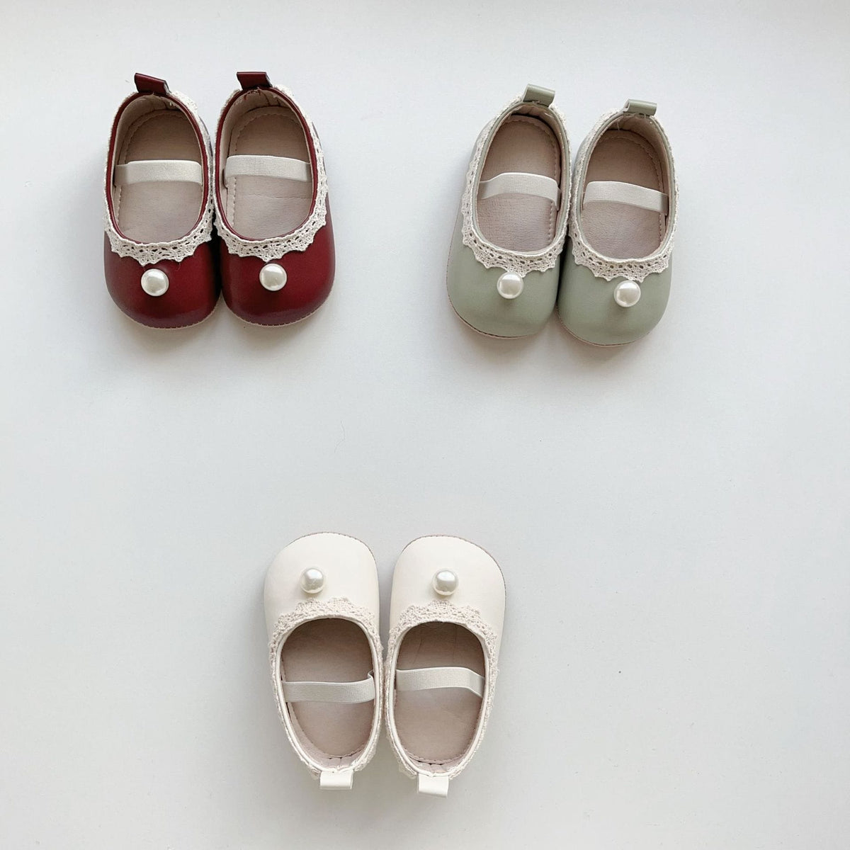 ベビー レース パールモチーフ ストラップ フラット ファーストシューズ【mh0009716】 mamahalo accessories ベビー用靴