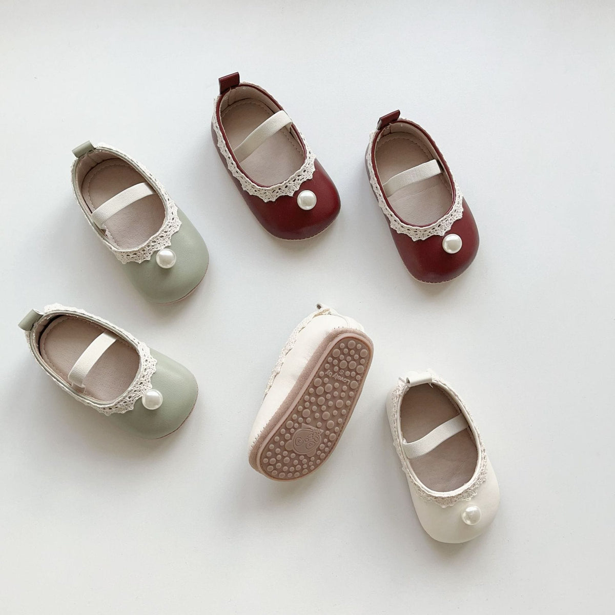 ベビー レース パールモチーフ ストラップ フラット ファーストシューズ【mh0009716】 mamahalo accessories ベビー用靴