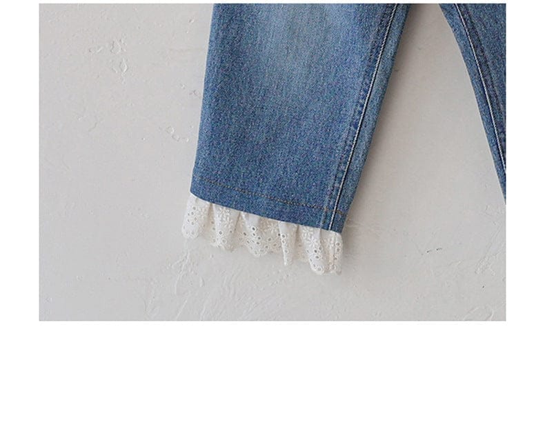 ハート刺繍レース裾ワイドデニムパンツ【mh0010822】 Strawberry Coral デニムパンツ