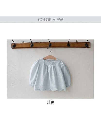 スクエアネックレースブラウス長袖トップス刺繍カットワーク【mh0010823】 Strawberry Coral 長袖シャツ・ブラウス