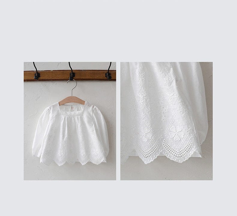スクエアネックレースブラウス長袖トップス刺繍カットワーク【mh0010823】 Strawberry Coral 長袖シャツ・ブラウス