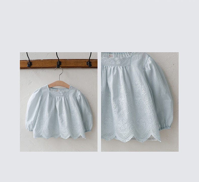 スクエアネックレースブラウス長袖トップス刺繍カットワーク【mh0010823】 Strawberry Coral 長袖シャツ・ブラウス