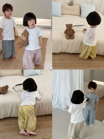 裾シャーリング ロングパンツ ナチュラル【mh0013687】 cicikids ロングパンツ・スウェットパンツ