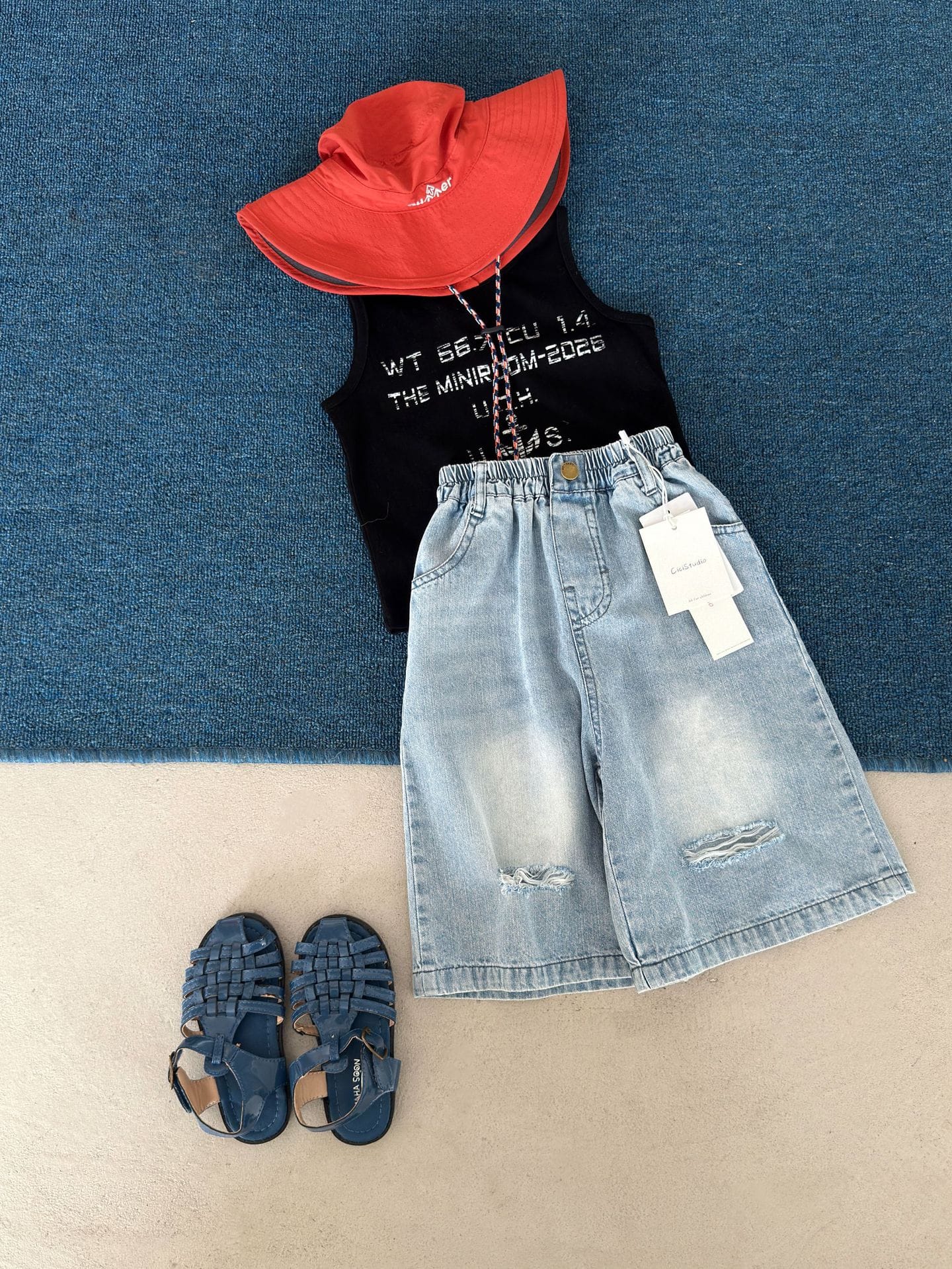ダメージ加工 色落ちデニム クロップドワイドパンツ ストリート【mh0013701】 Denim Blue / 90cm cicikids デニムパンツ