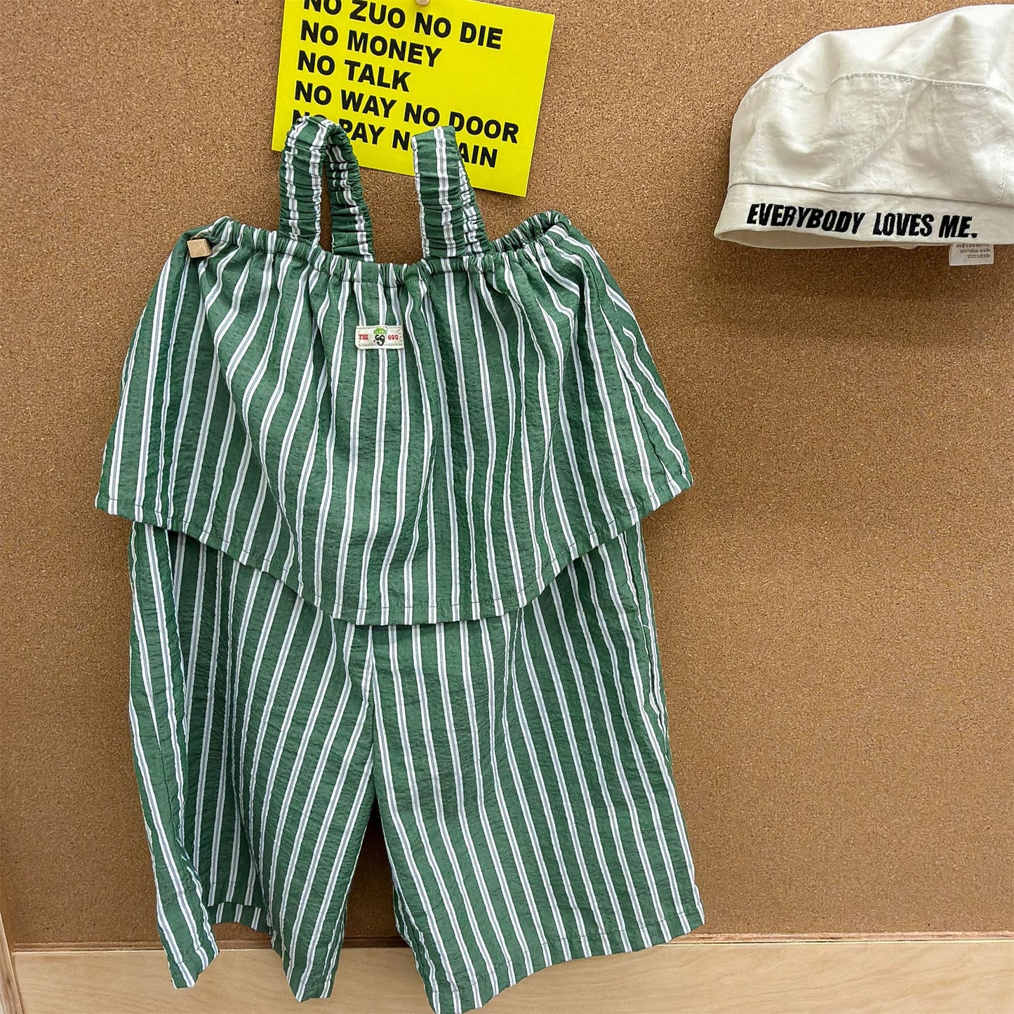 ストライプ キャミソールサロペット レトロポップ【mh0013704】 Green / 80cm ADbaby ノースリーブジャンプスーツ