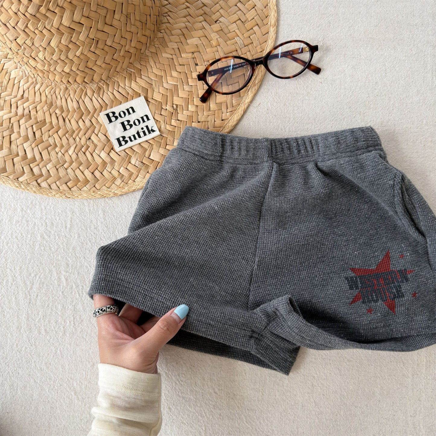 スタープリント ワンポイント ルーズシルエット ショートパンツ【mh0013710】 Deep Gray / 80cm ADbaby ハーフパンツ・ショートパンツ