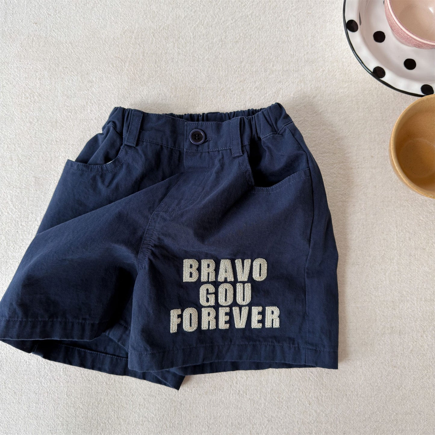 レターロゴプリント ショートパンツ【mh0013718】 Navy / 80cm ADbaby ハーフパンツ・ショートパンツ