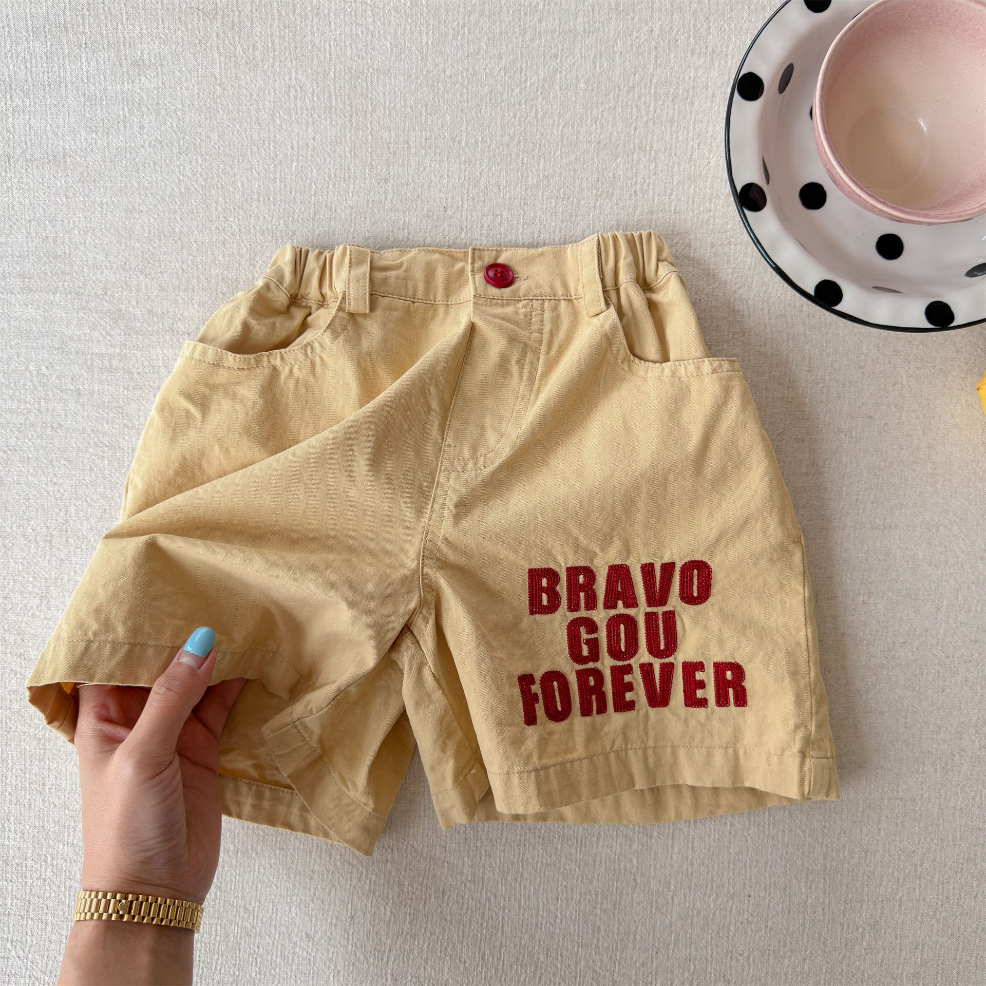 レターロゴプリント ショートパンツ【mh0013718】 Yellow / 80cm ADbaby ハーフパンツ・ショートパンツ