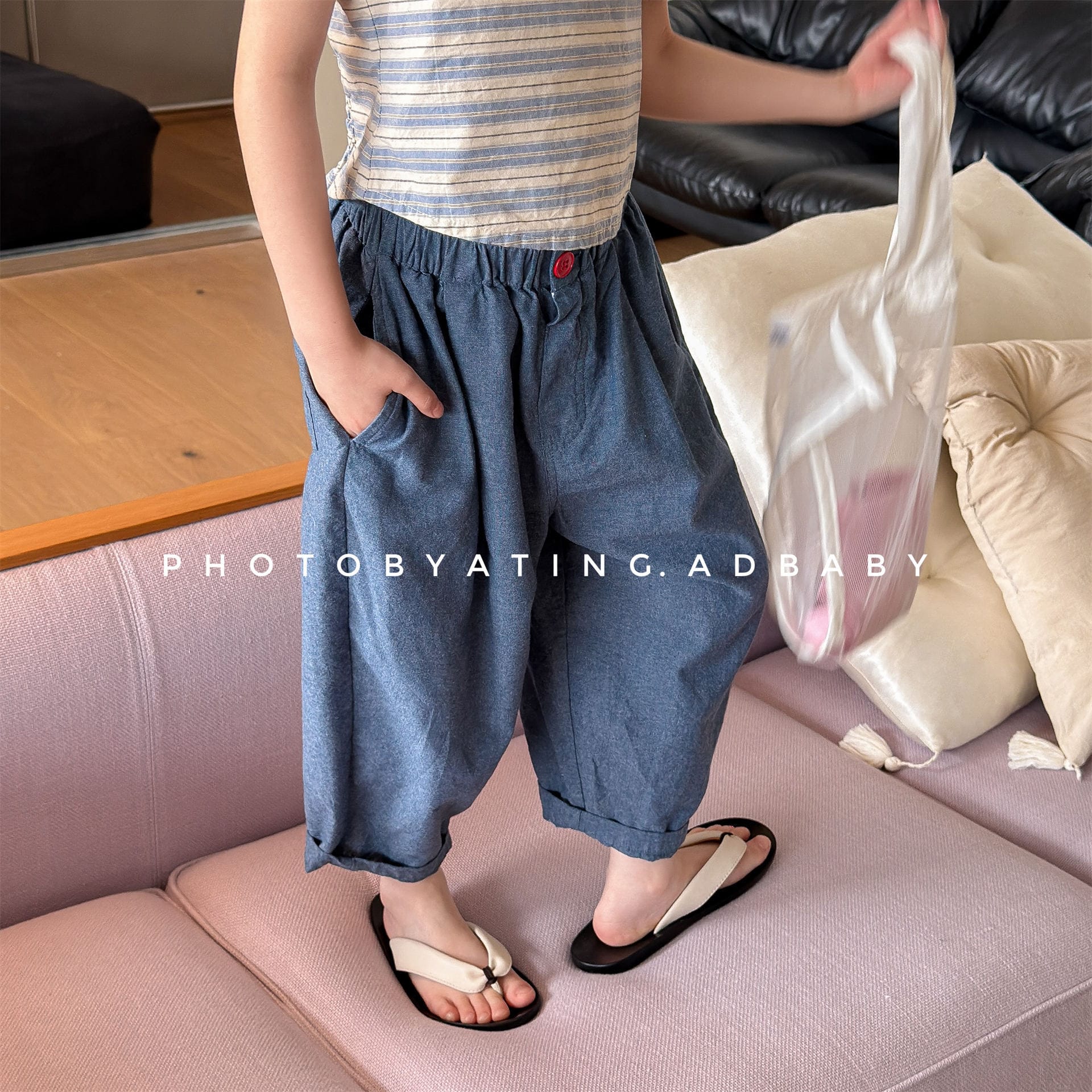 ストライプ クロップド リラックス シェフパンツ【mh0013721】 ADbaby ロングパンツ・スウェットパンツ