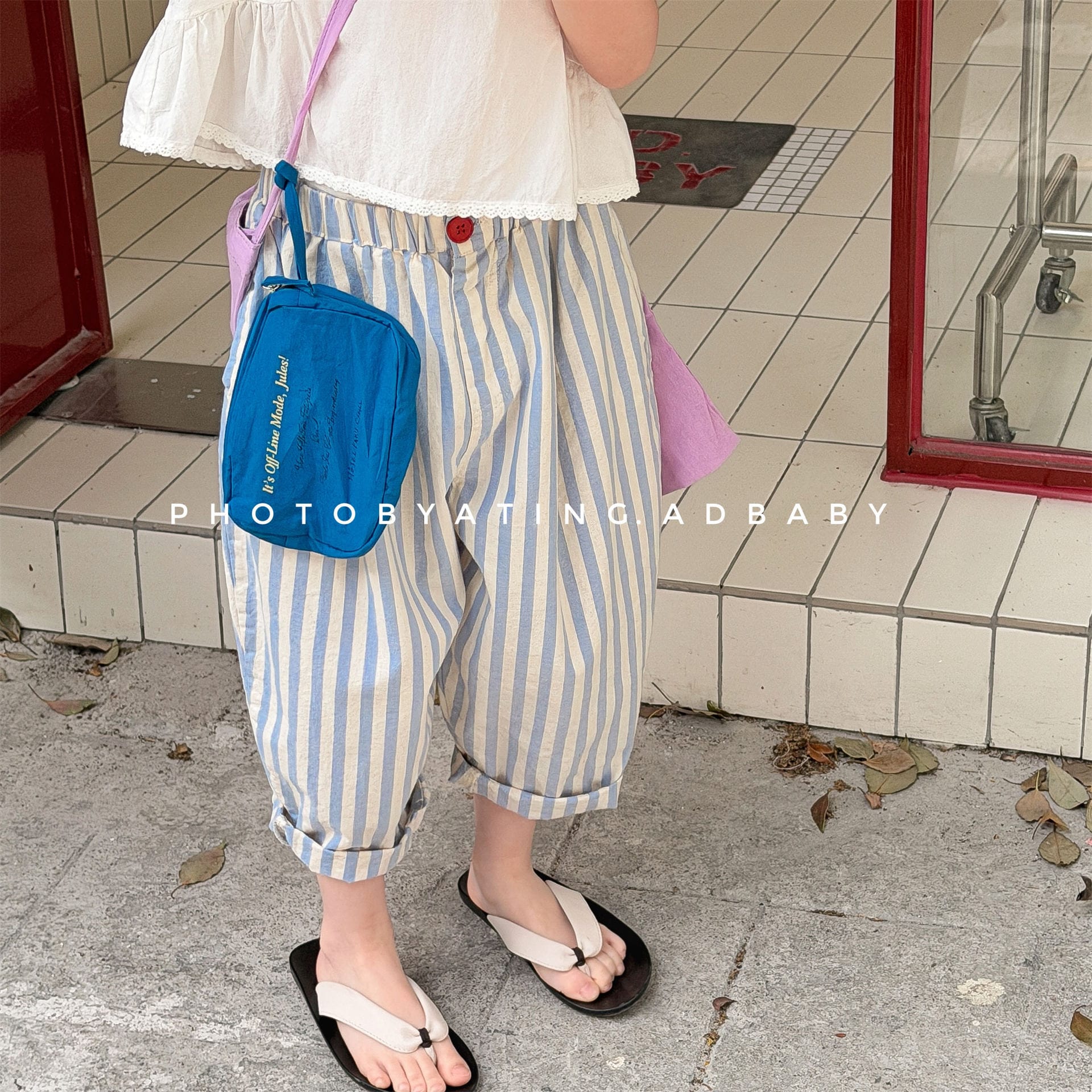ストライプ クロップド リラックス シェフパンツ【mh0013721】 ADbaby ロングパンツ・スウェットパンツ