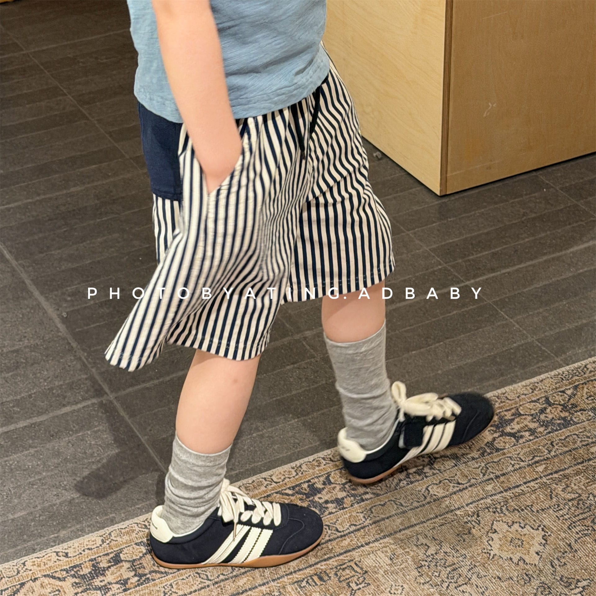ストライプ フラットフロント ハーフパンツ【mh0013722】 ADbaby ハーフパンツ・ショートパンツ