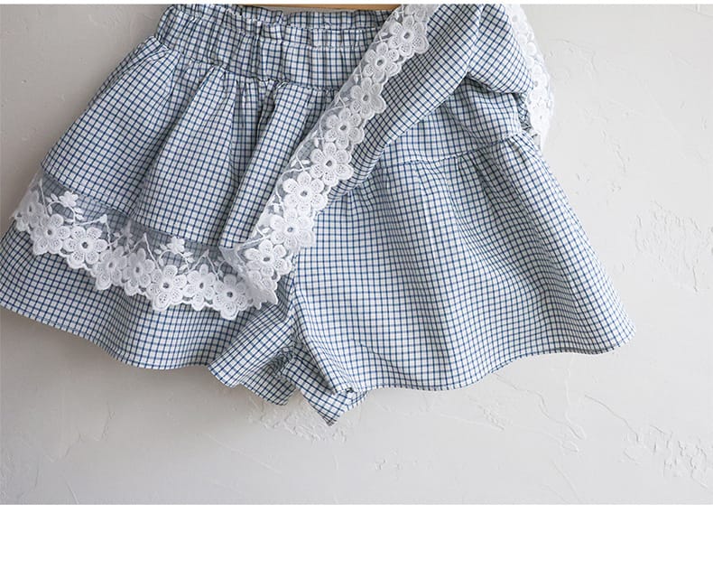ブルーチェック レースフリル ショートパンツ【mh0013725】 Strawberry Coral ハーフパンツ・ショートパンツ