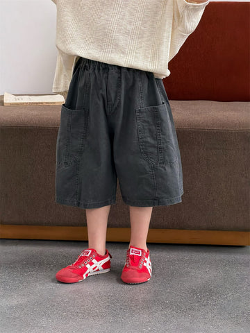 ワイド フラットフロント ポケット ステッチ ハーフパンツ【mh0013739】 Black Gray / 90cm MEEGO JAM ハーフパンツ・ショートパンツ