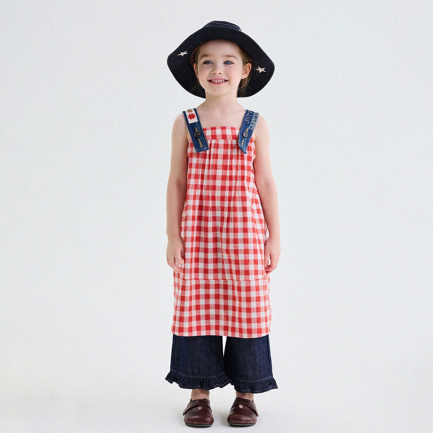 チェック柄 配色デザイン パッチワーク ノースリーブ キャミワンピース【mh0013742】 Red / 90cm yunerma ノースリーブワンピース