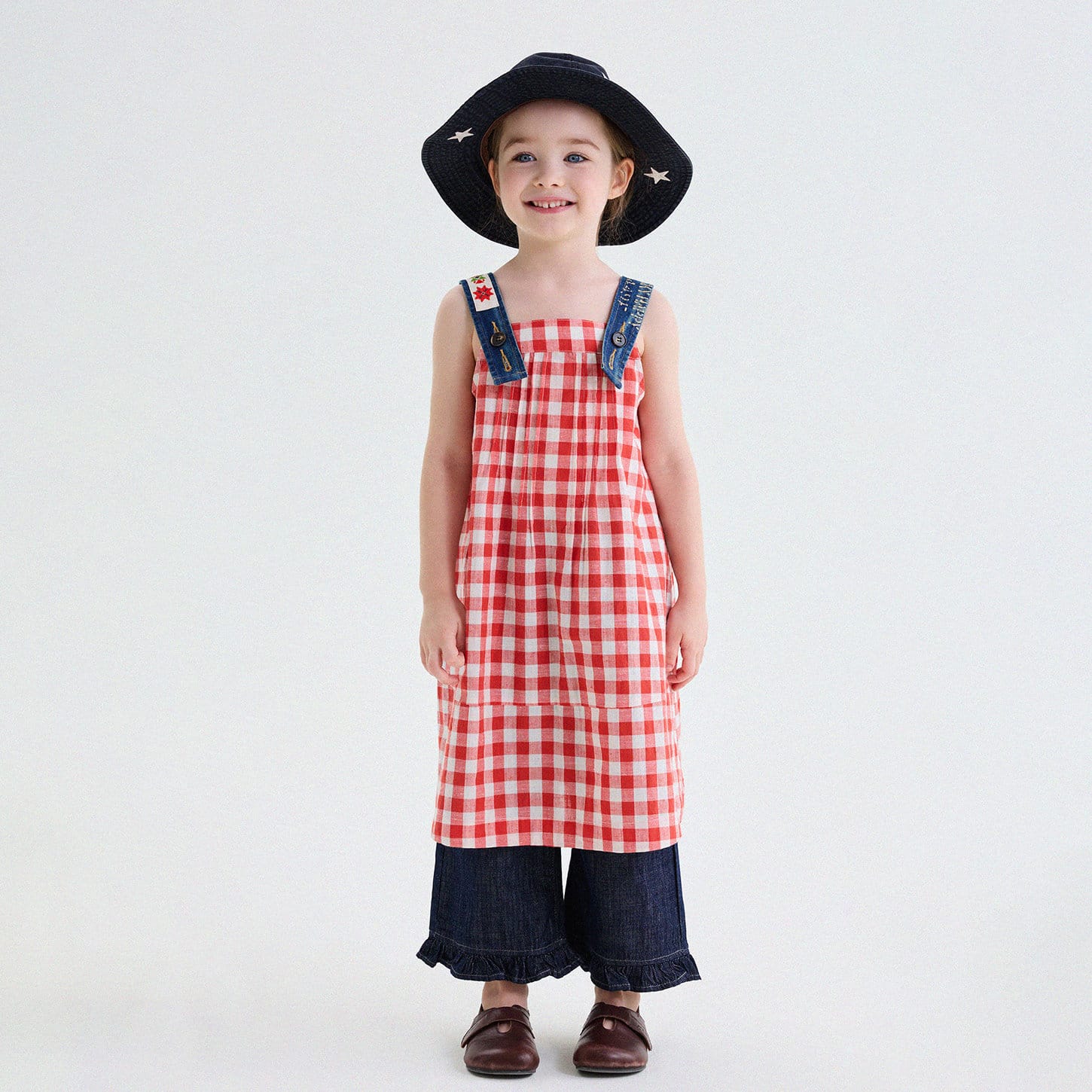 チェック柄 配色デザイン パッチワーク ノースリーブ キャミワンピース【mh0013742】 Red / 90cm yunerma ノースリーブワンピース