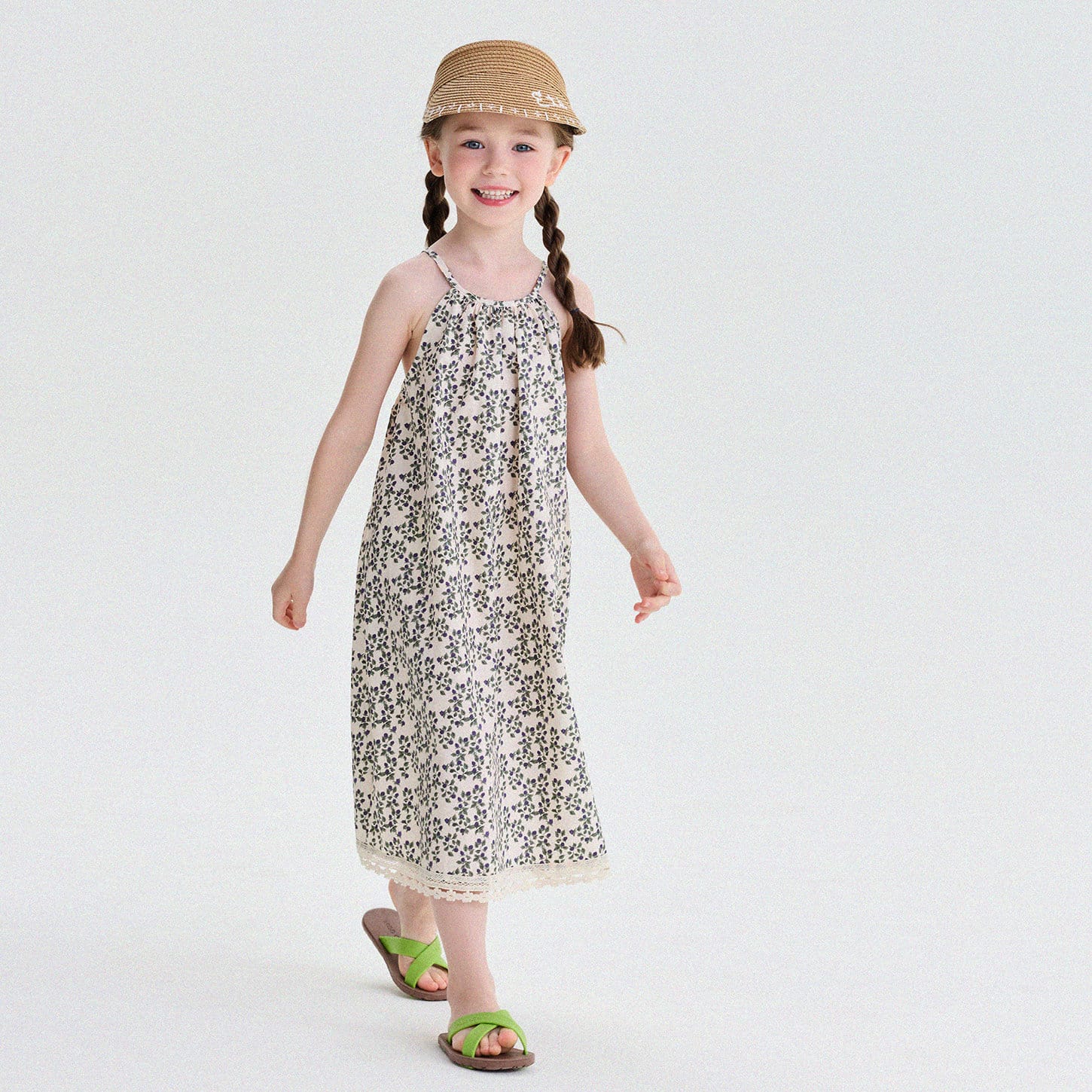 フラワー フレンチ キャミワンピース【mh0013745】 Green / 90cm yunerma ノースリーブワンピース