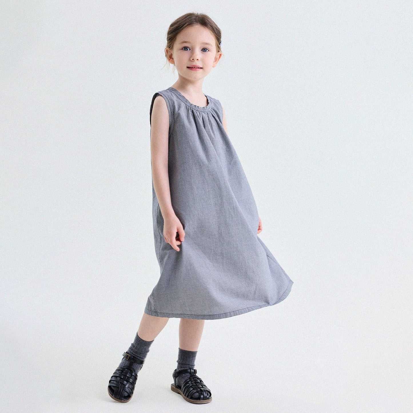 チェック柄 立体ギャザー ノースリーブワンピース【mh0013746】 Black / 90cm yunerma ノースリーブワンピース