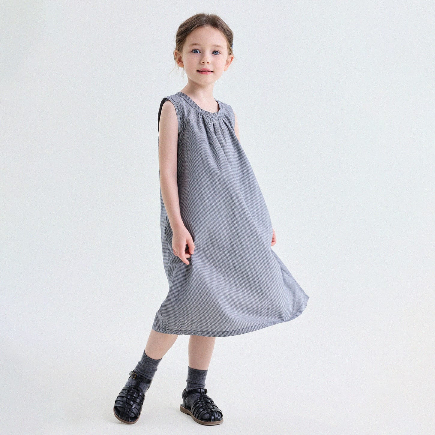 チェック柄 立体ギャザー ノースリーブワンピース【mh0013746】 Black / 90cm yunerma ノースリーブワンピース
