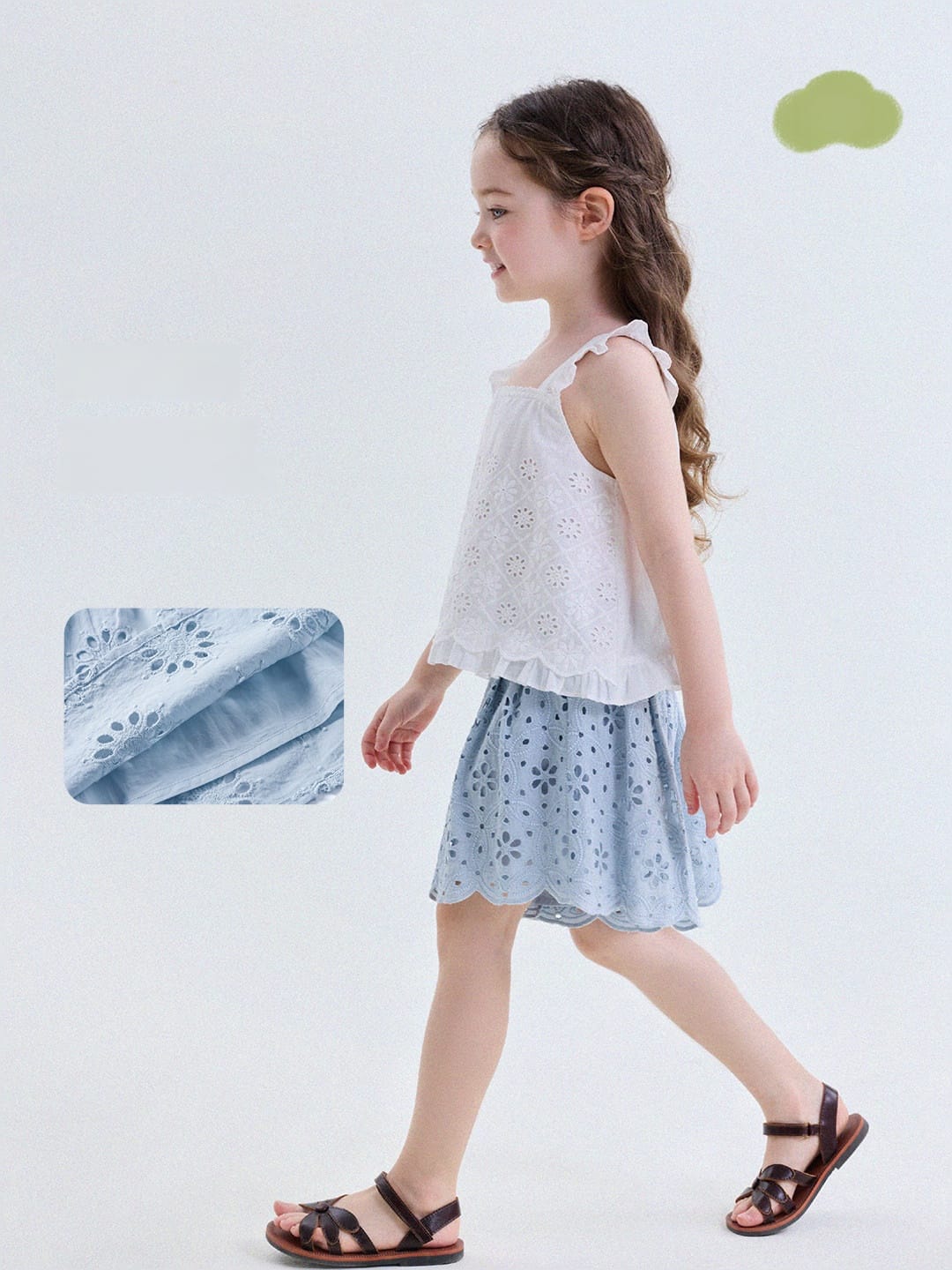 キッズ レース アイレット カットアウト フリル ノースリーブ タンクトップ ショートパンツ【mh0013755】 yunerma ノースリーブセットアップ