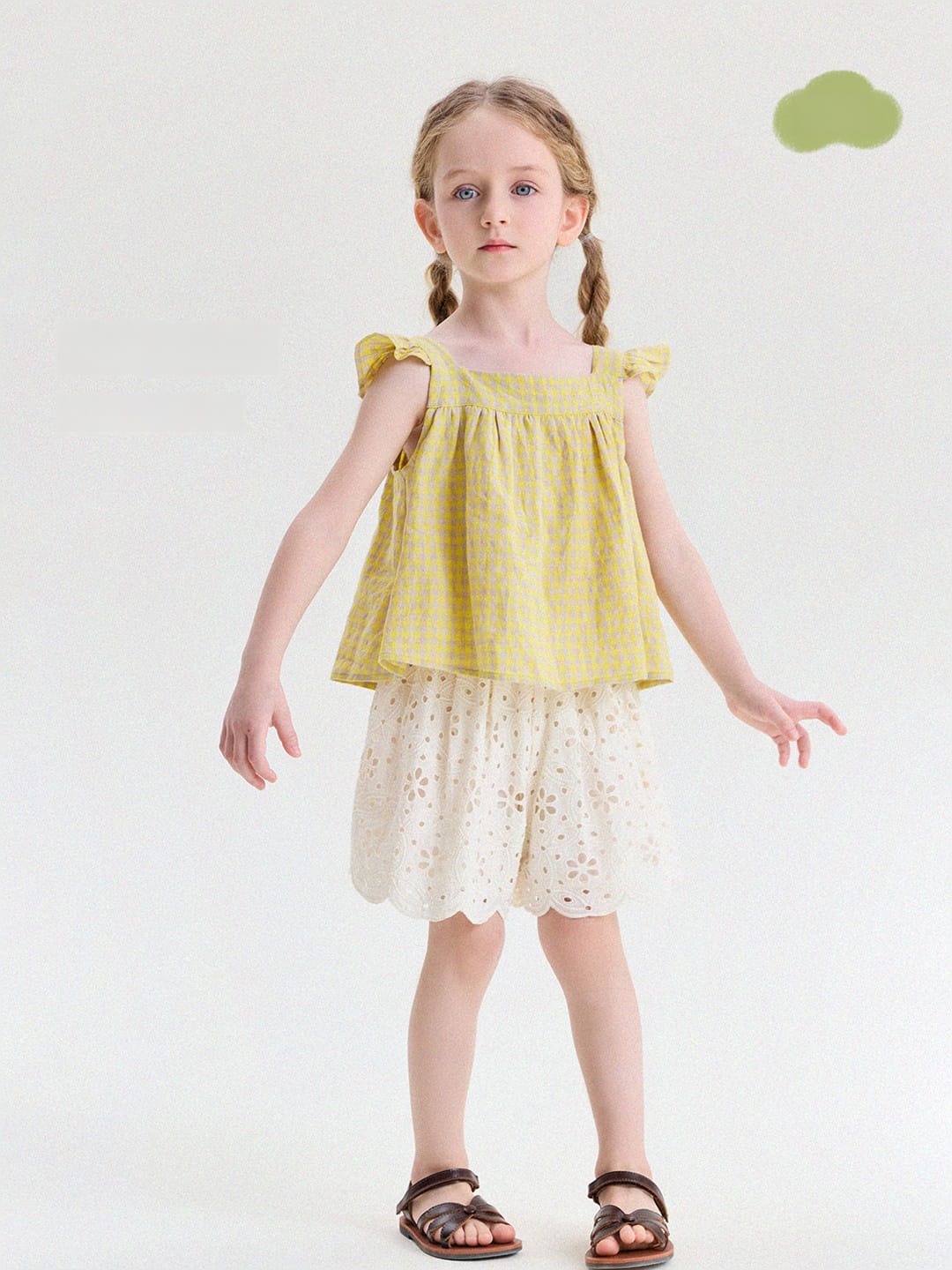 キッズ ギンガムチェック コットンリネン フリル袖 ノースリーブ タンクトップ【mh0013756】 yunerma タンクトップ・キャミソール・ノースリーブトップス