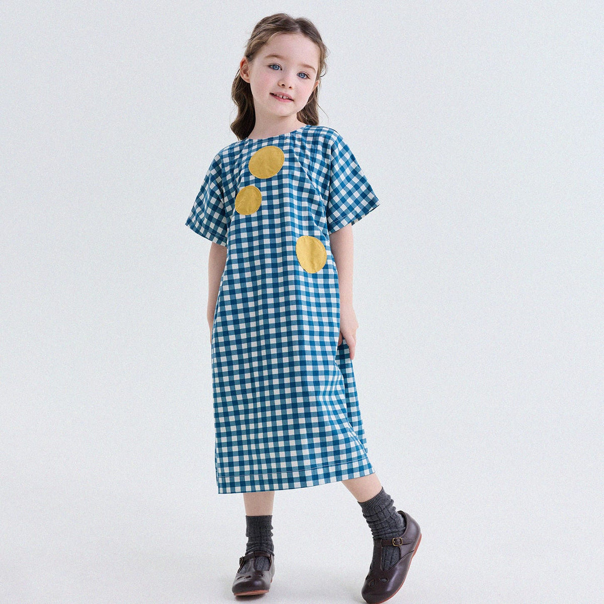 キッズ ギンガムチェック ワッペン 半袖ワンピース【mh0013761】 Blue / 90cm yunerma 半袖ワンピース